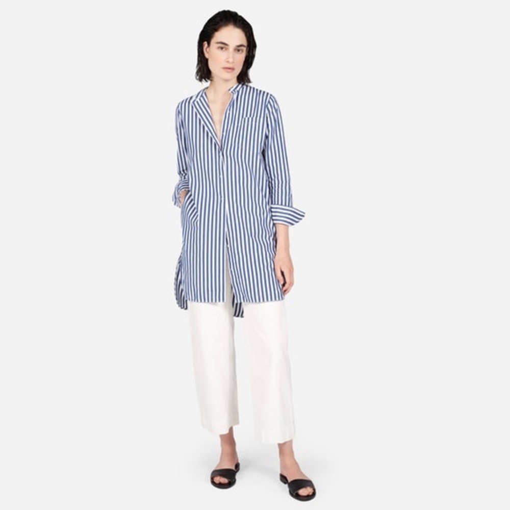 Everlane Cotton Poplin Collarless Shirt Dress